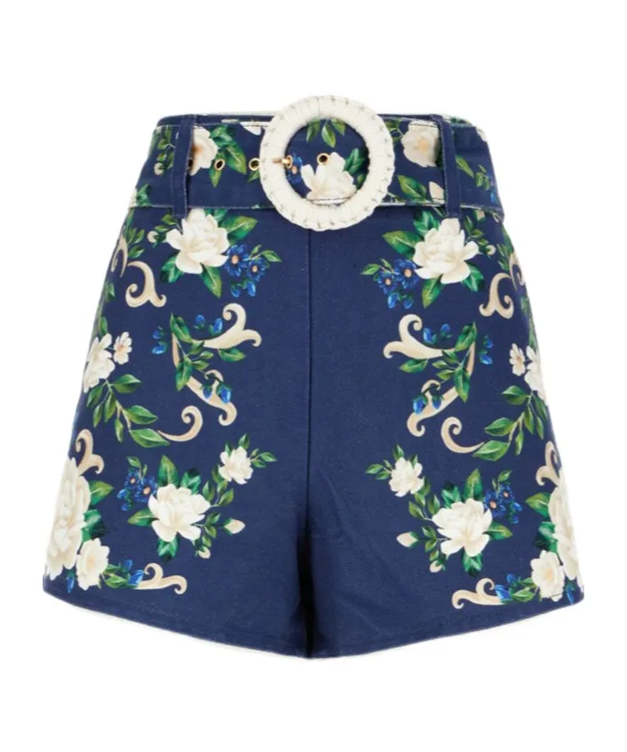 Flower Tapestry Belted Shorts