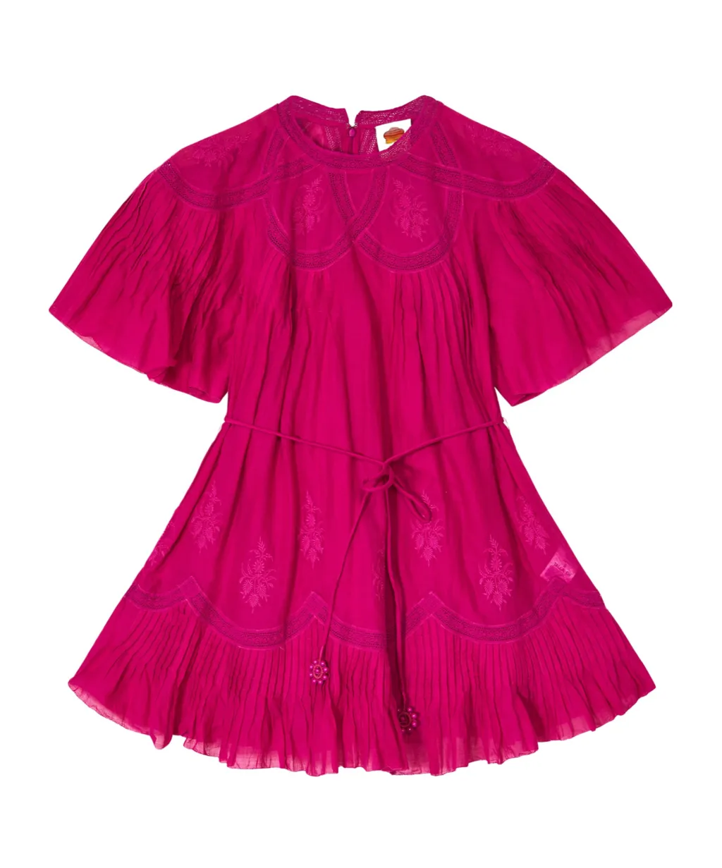 Pleated Short-Sleeve Mini Dress