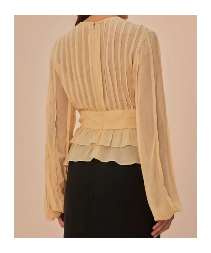 Ruffled-Trim Pleated Blouse
