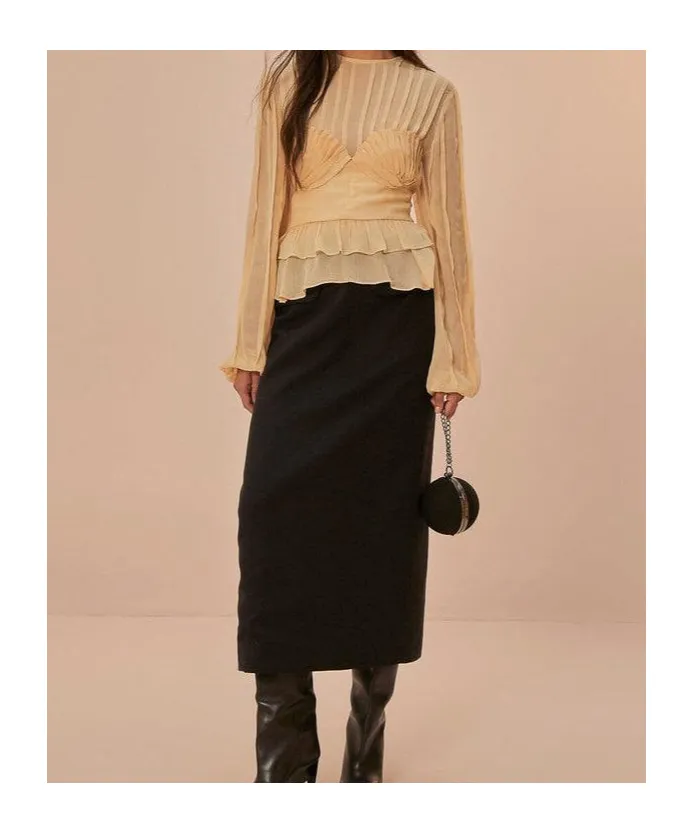 Ruffled-Trim Pleated Blouse