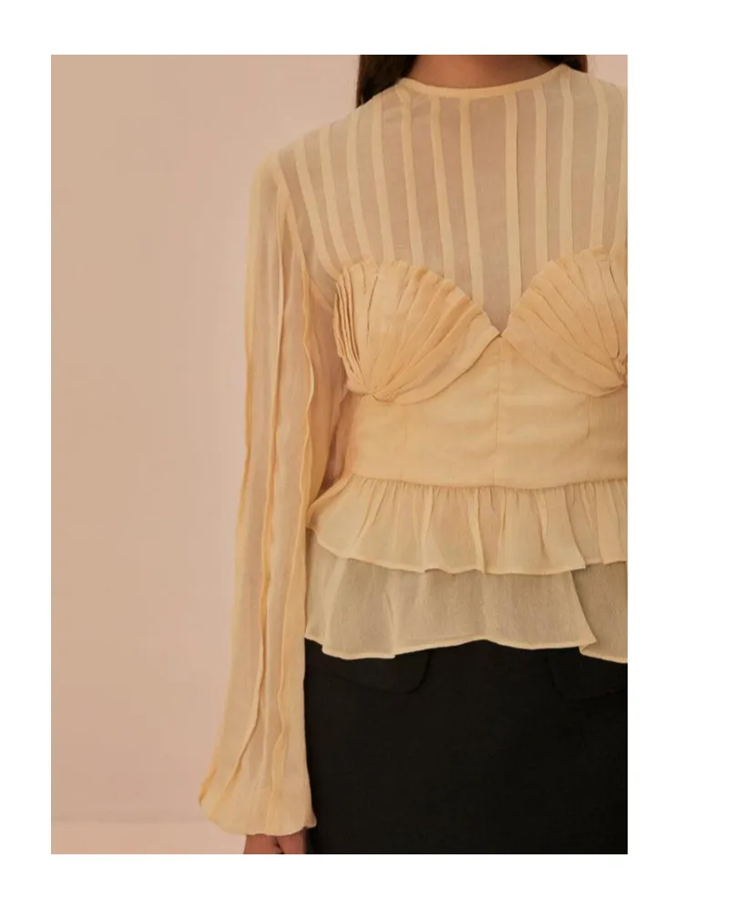 Ruffled-Trim Pleated Blouse