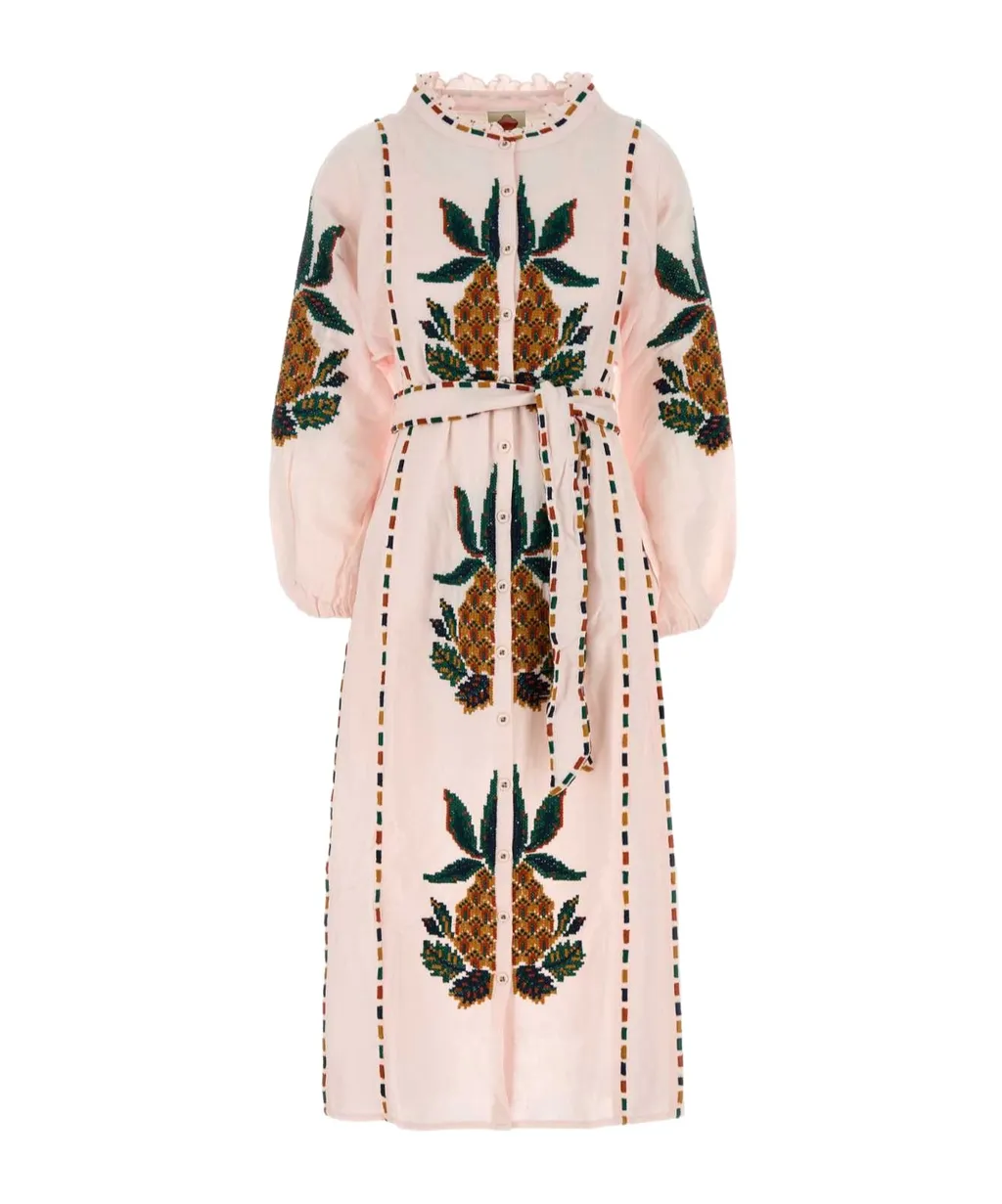 Pineapple Embroidered Midi Dress