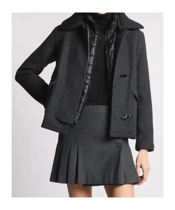 Ribbed Collar Toggle Jacket