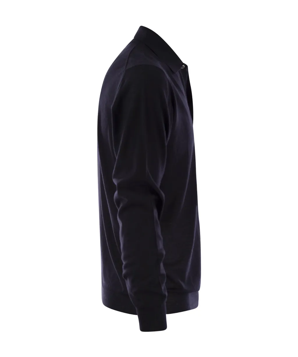 Virgin Wool Long-Sleeve Polo Shirt