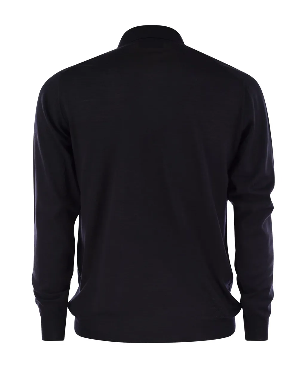 Virgin Wool Long-Sleeve Polo Shirt