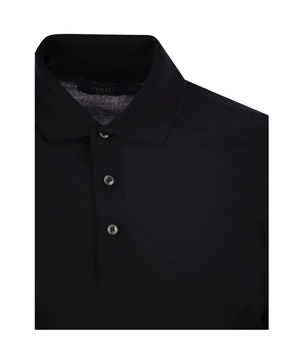 Virgin Wool Long-Sleeve Polo Shirt