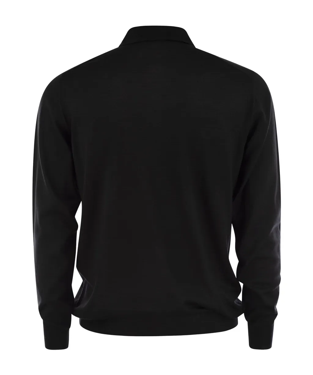 Virgin Wool Long-Sleeve Polo Shirt
