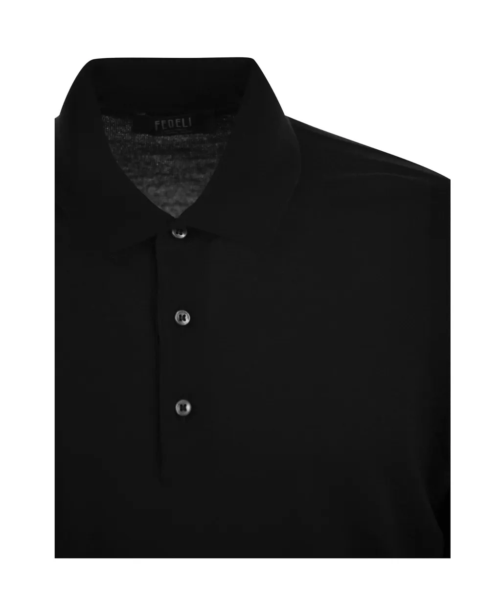 Virgin Wool Long-Sleeve Polo Shirt