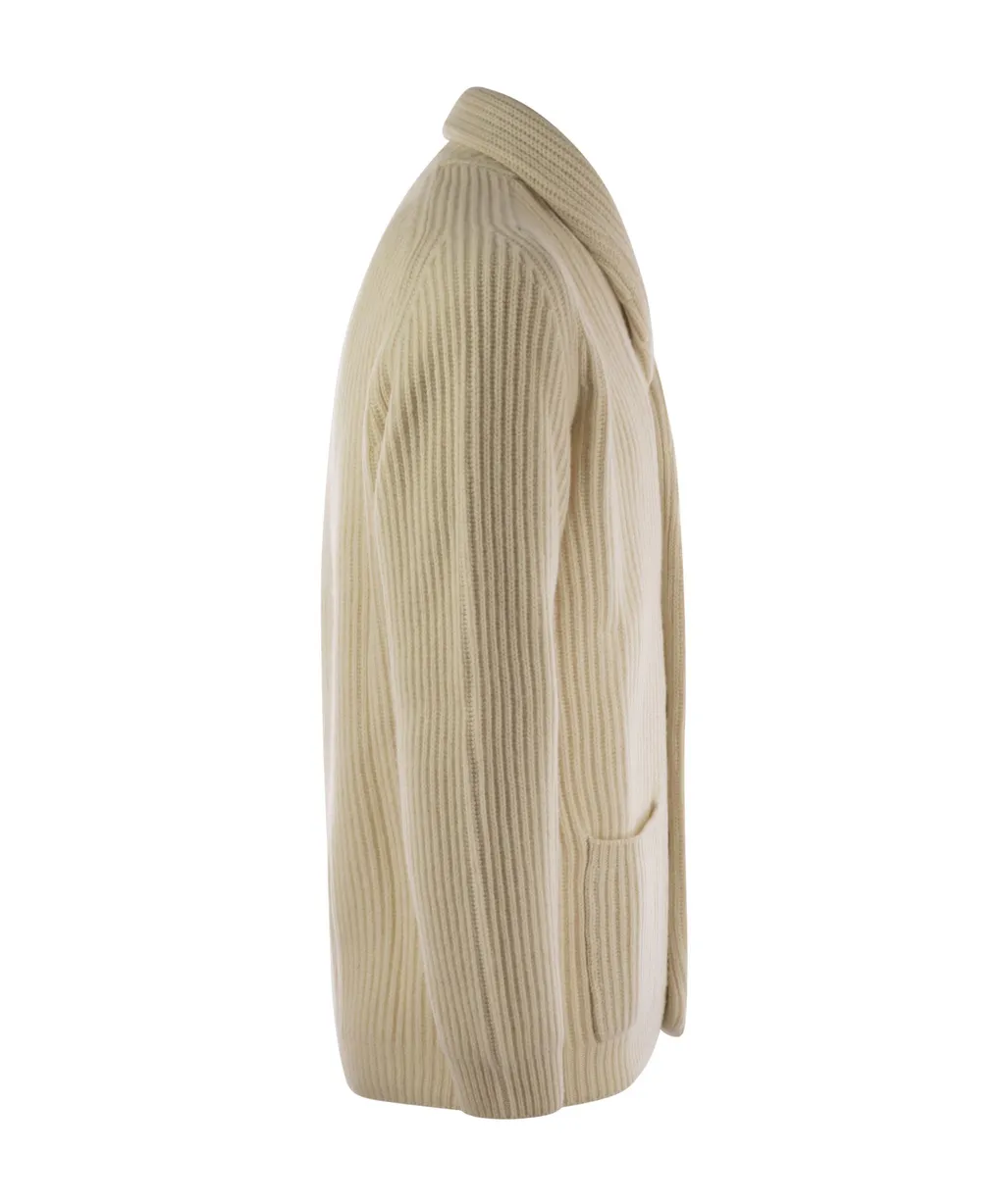 Ribbed Shawl Lapel Cardigan