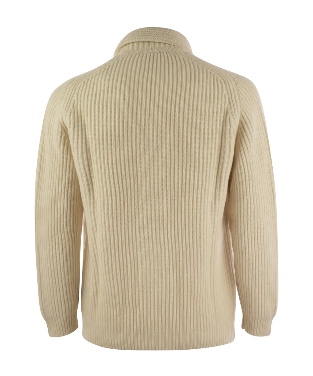 Ribbed Shawl Lapel Cardigan