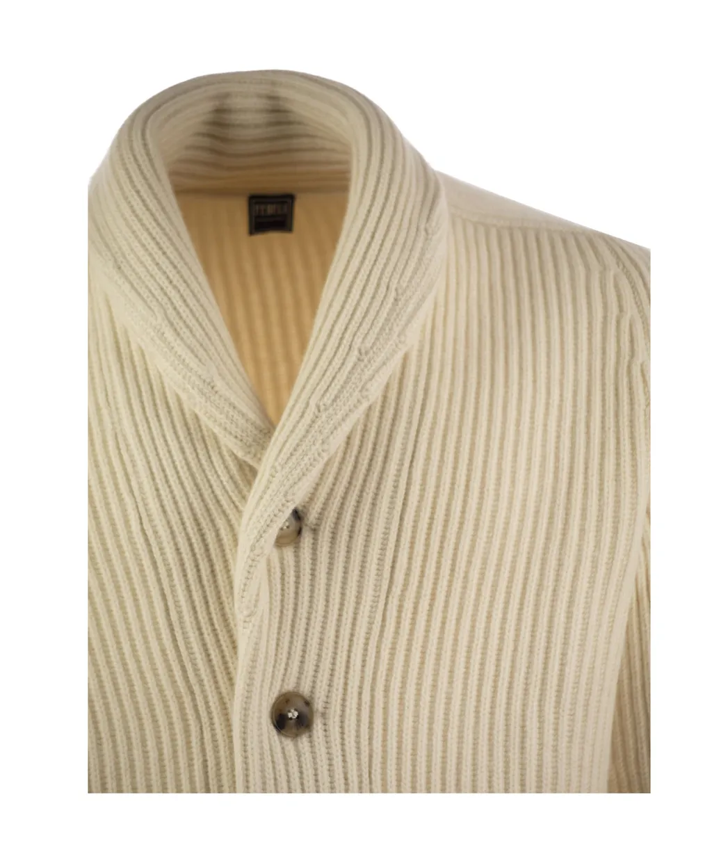 Ribbed Shawl Lapel Cardigan