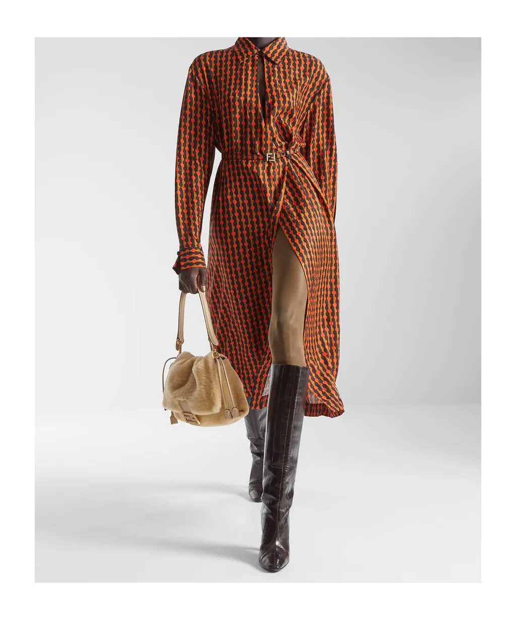Red And Black Fendi Dots Jacquard Silk Dress