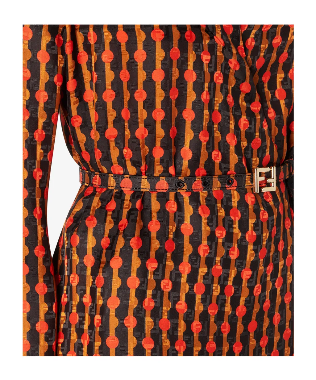 Red And Black Fendi Dots Jacquard Silk Dress