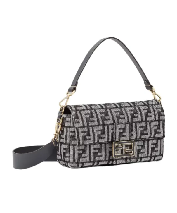 Baguette Dark Blue Denim-Effect Ff Jacquard Bag