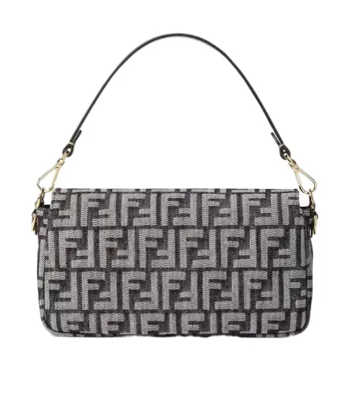 Baguette Dark Blue Denim-Effect Ff Jacquard Bag