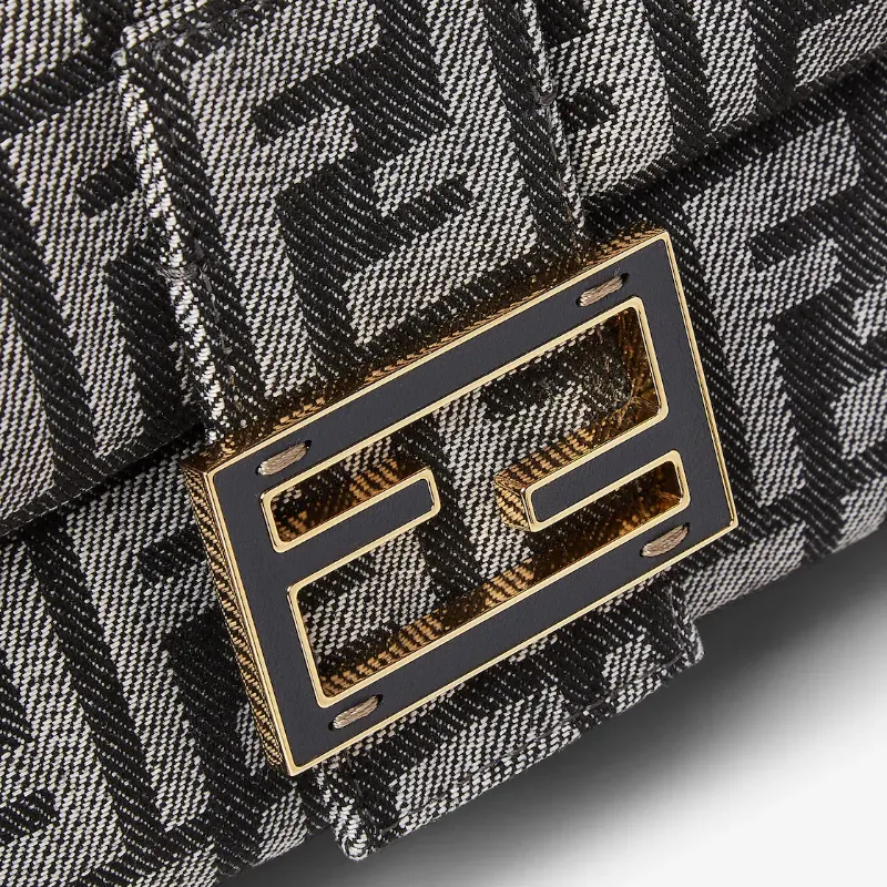 Baguette Dark Blue Denim-Effect Ff Jacquard Bag