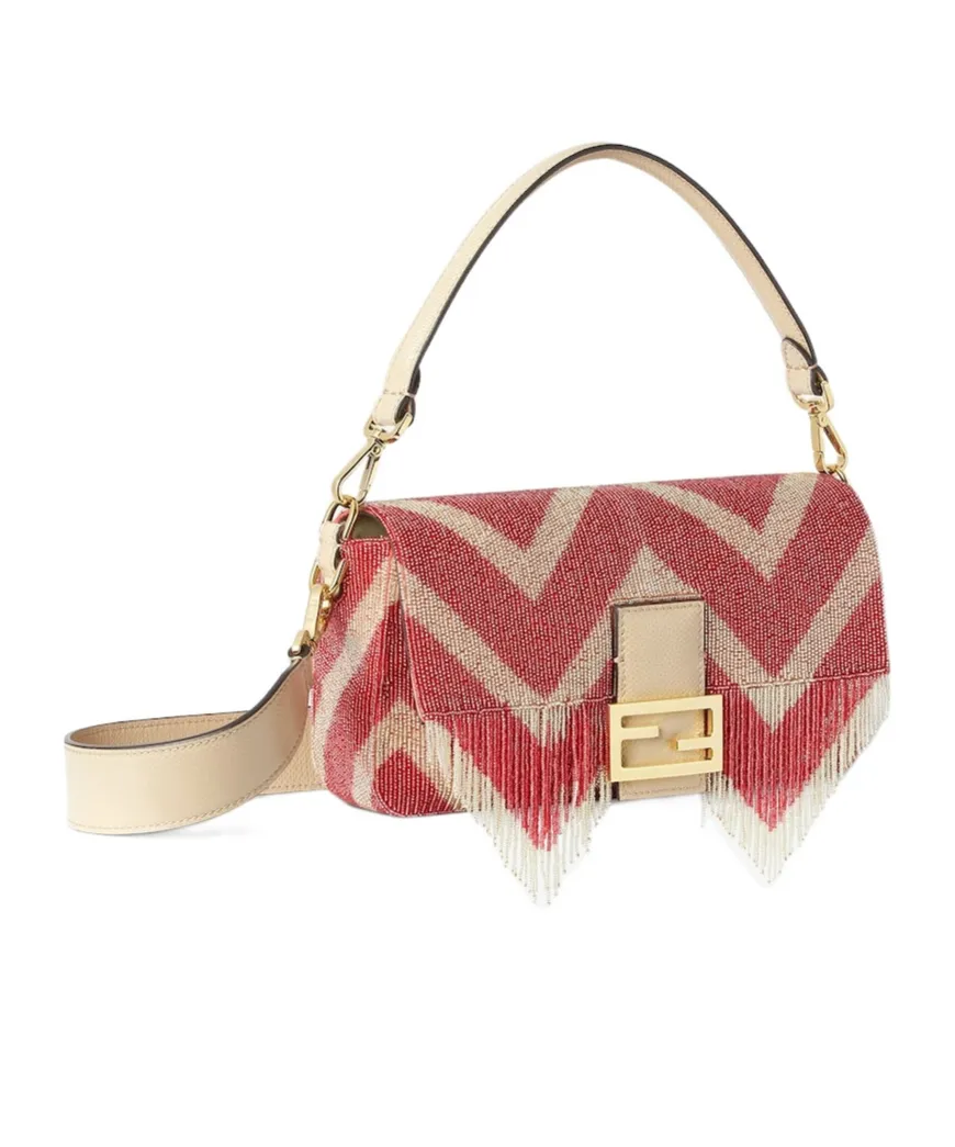 Bag Embroidered With Two-Tone Beads And Fringes