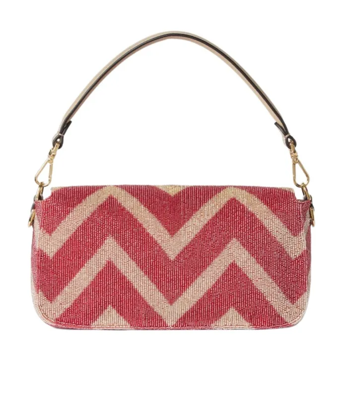 Bag Embroidered With Two-Tone Beads And Fringes