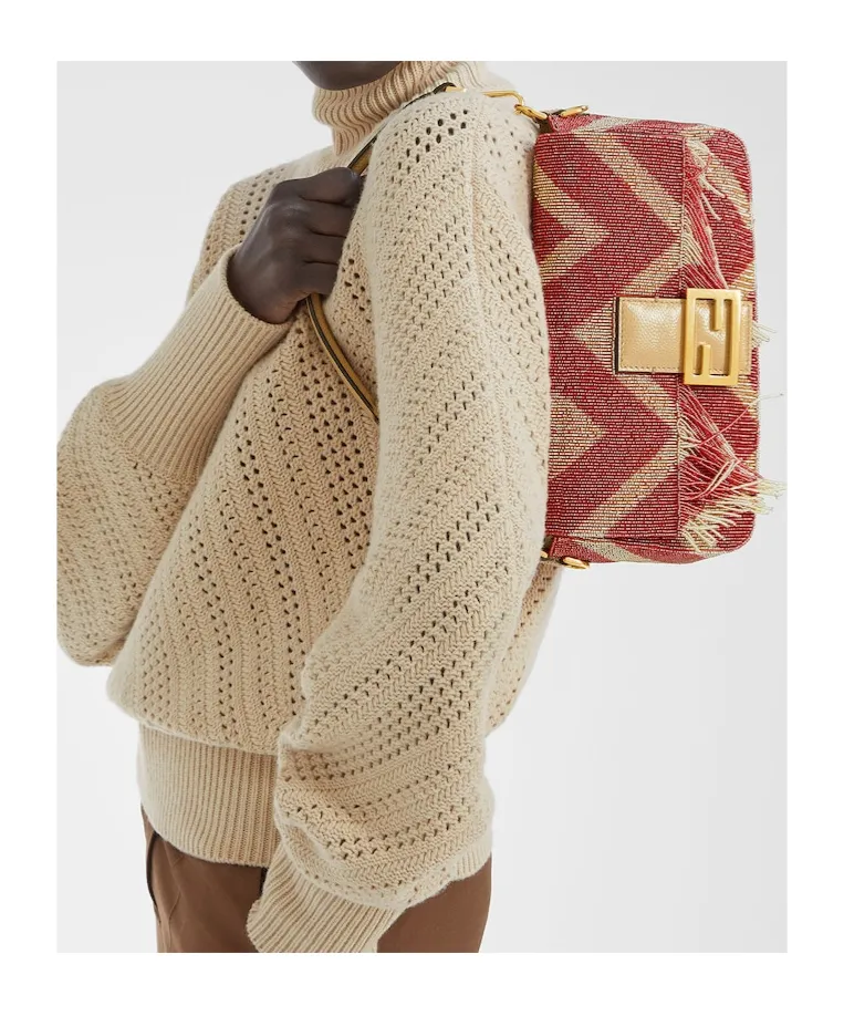 Bag Embroidered With Two-Tone Beads And Fringes