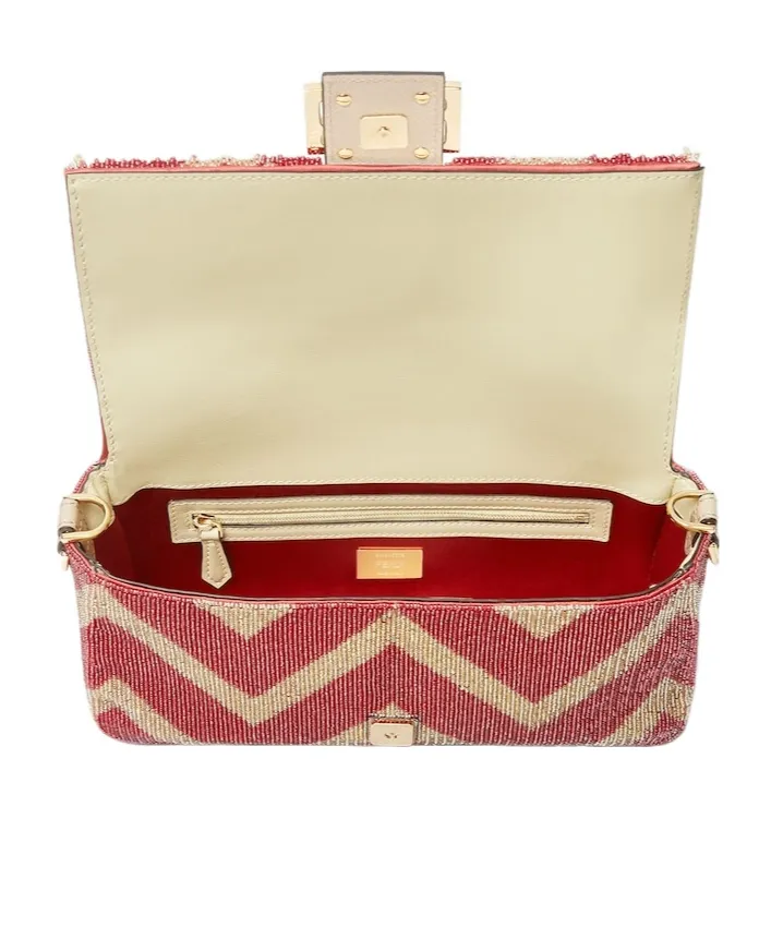 Bag Embroidered With Two-Tone Beads And Fringes