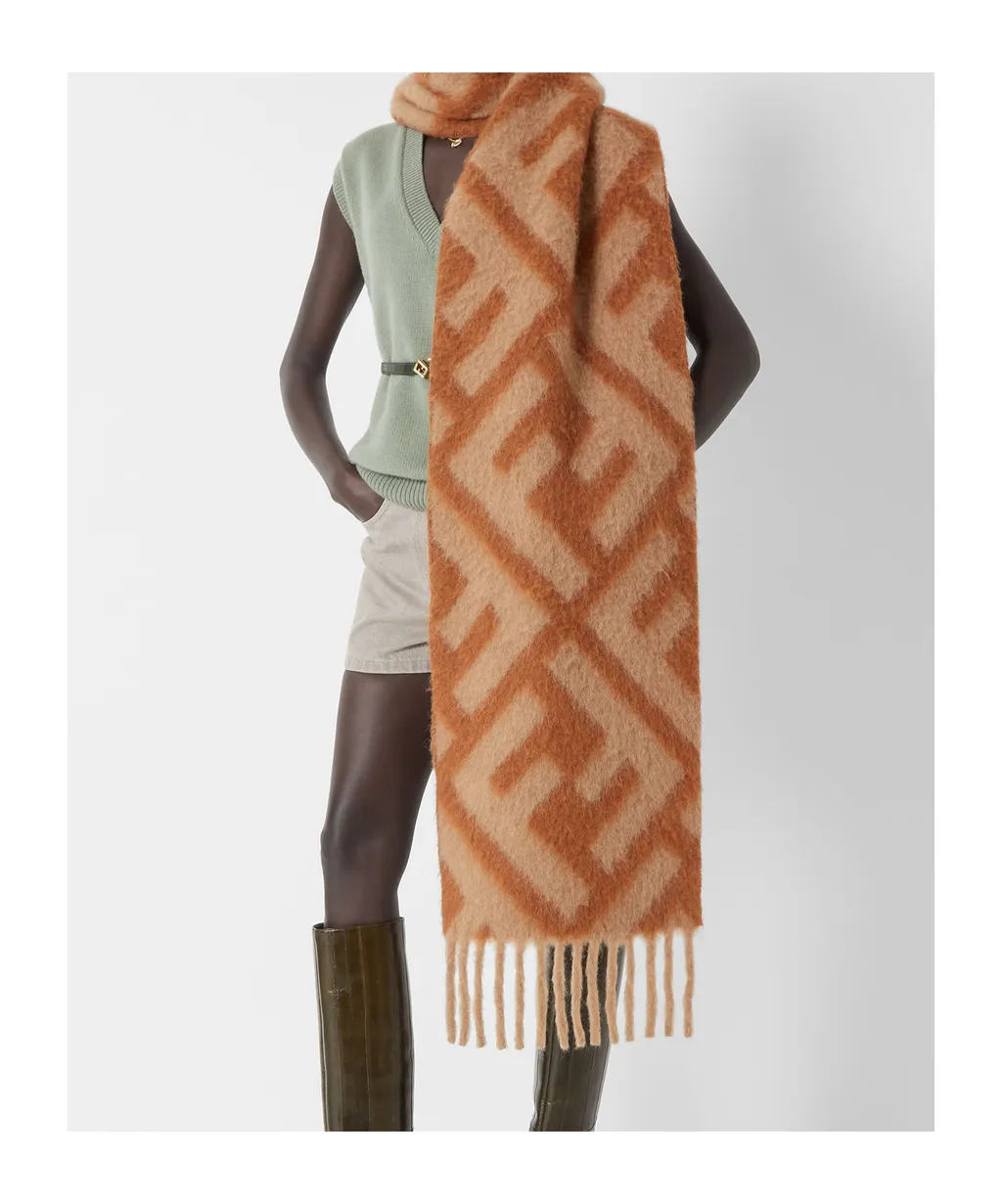 Ff Jacquard Fringed-Edge Scarf