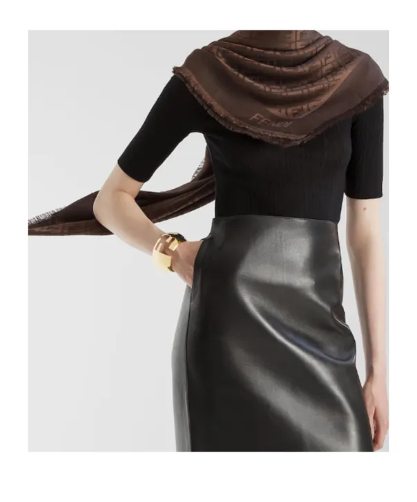 Ff Jacquard Fringed-Edge Scarf