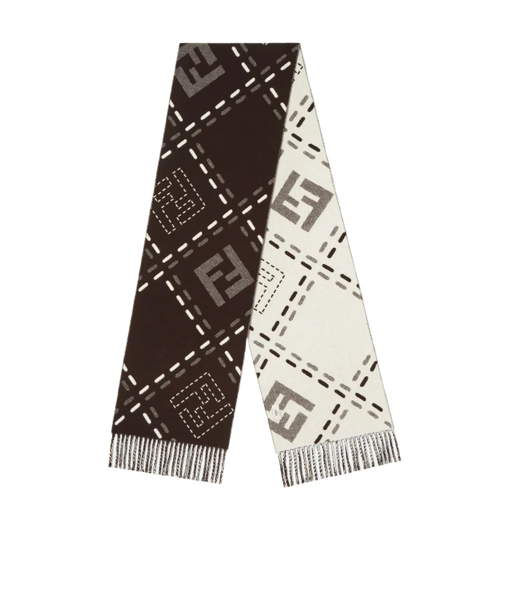 Ff Jacquard Fringed-Edge Scarf
