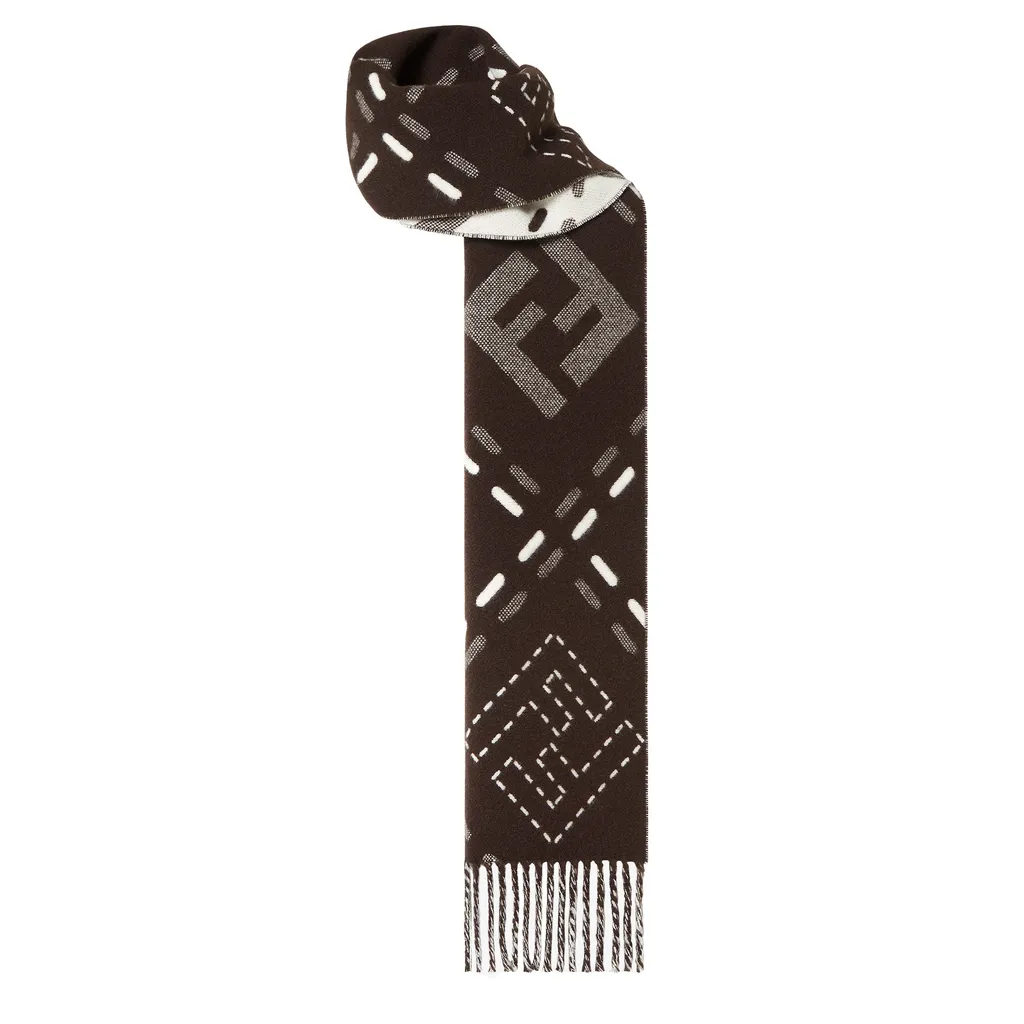 Ff Jacquard Fringed-Edge Scarf