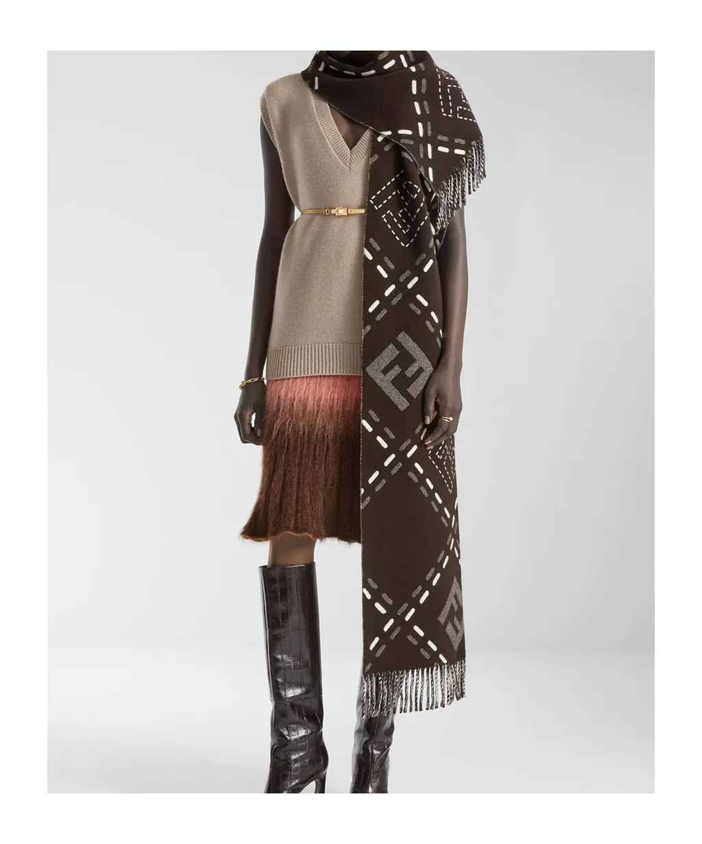 Ff Jacquard Fringed-Edge Scarf
