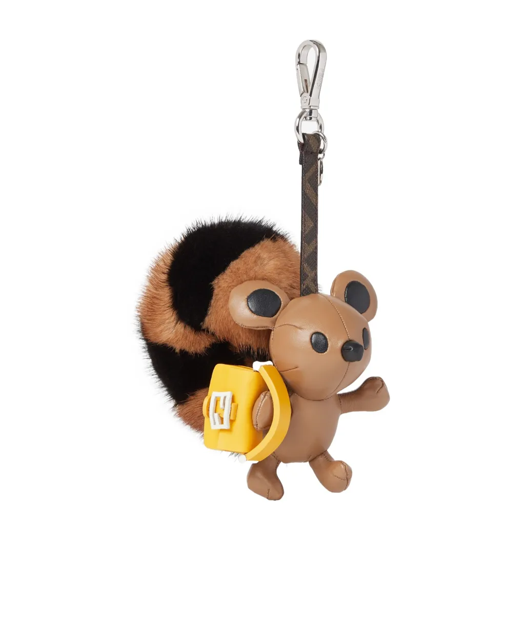 Multicolored Mink And Brown Leather Charm