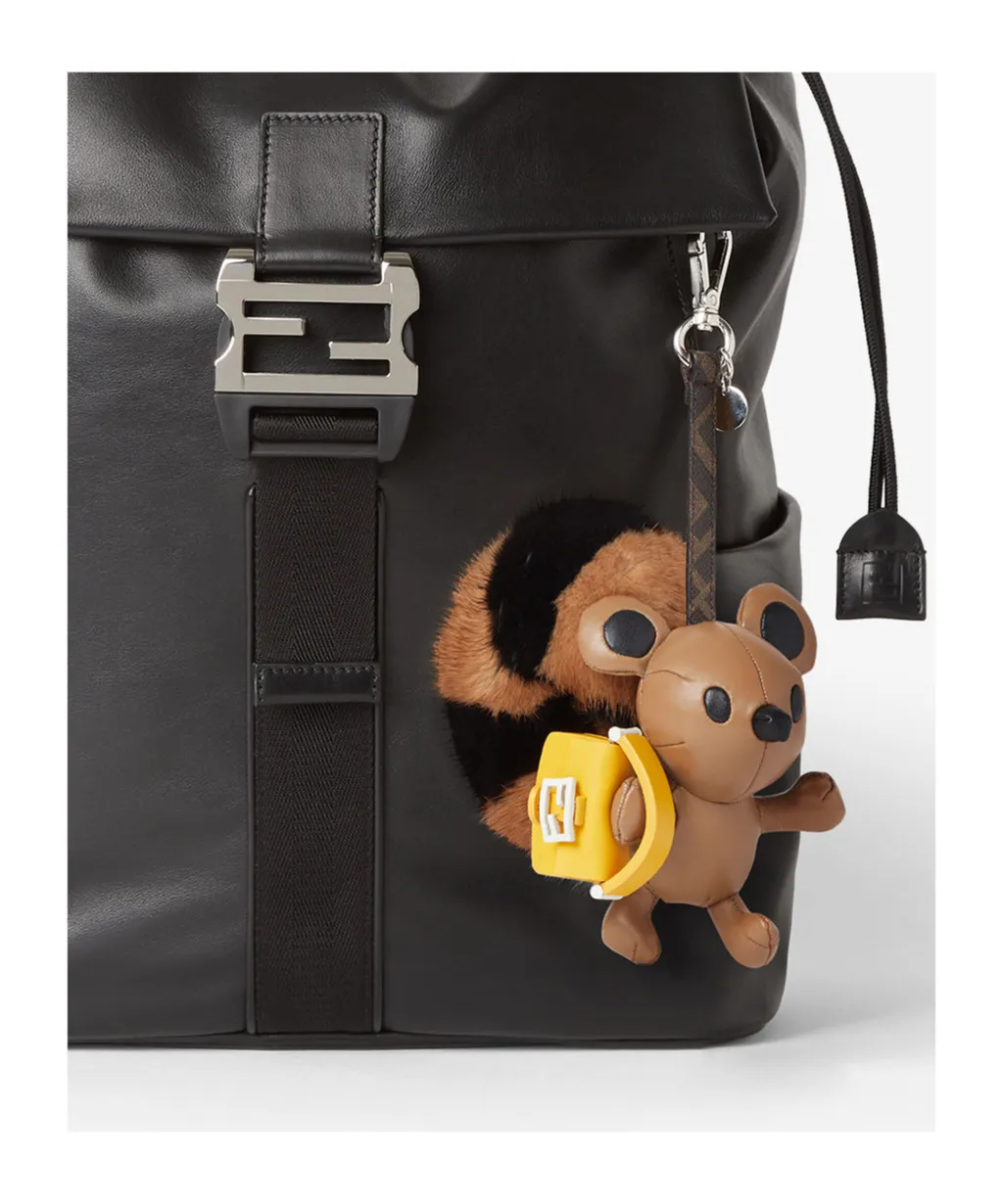 Multicolored Mink And Brown Leather Charm