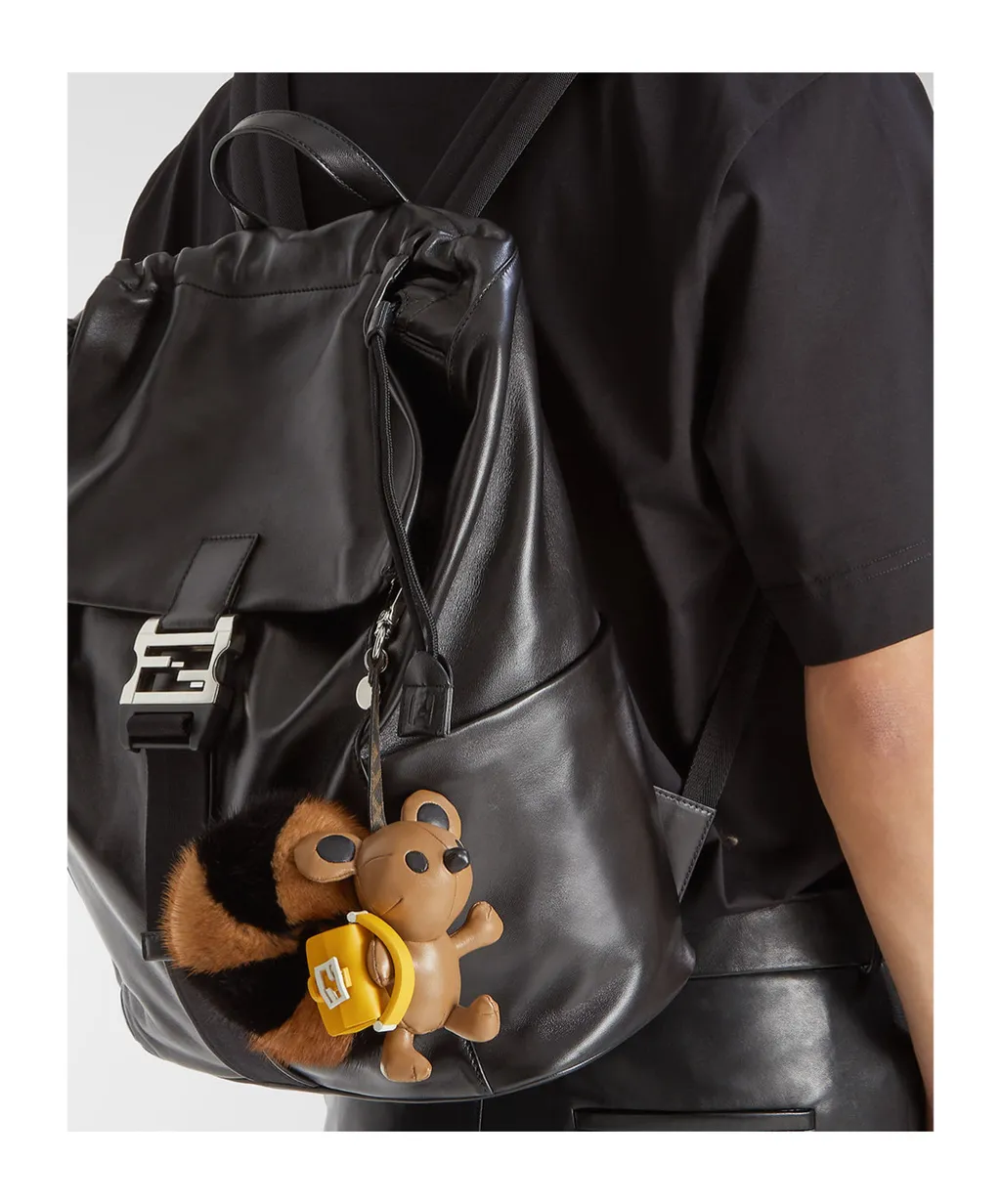 Multicolored Mink And Brown Leather Charm