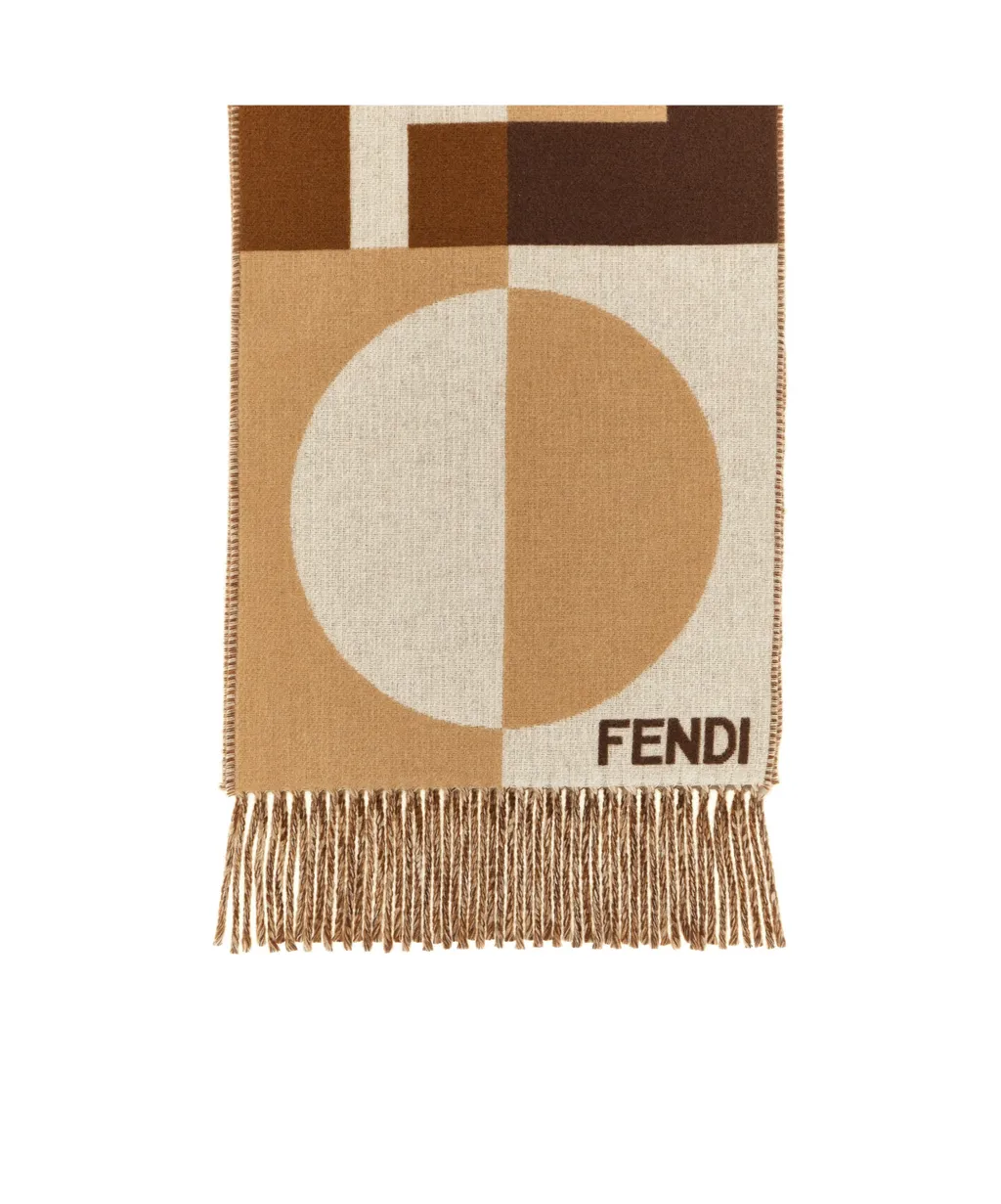 Geometric Pattern Fringed Knit Scarf