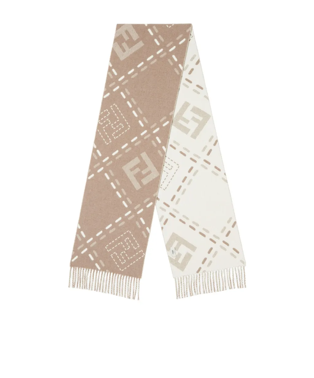 Ff Jacquard Fringed-Edge Scarf