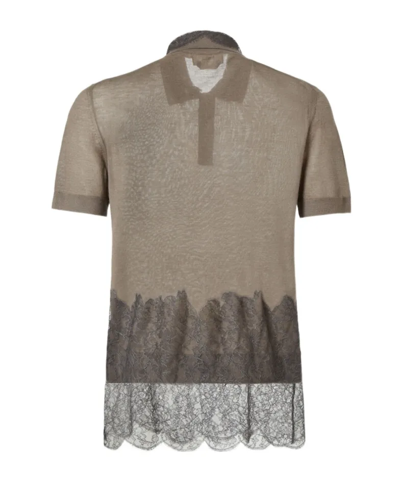 Lace Detailed Short Sleeved Polo Shirt