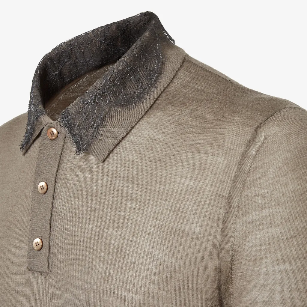 Lace Detailed Short Sleeved Polo Shirt
