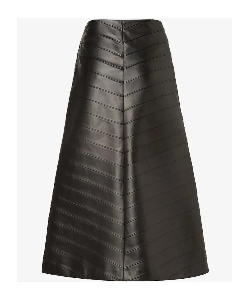Black Chevron Nappa Leather Skirt