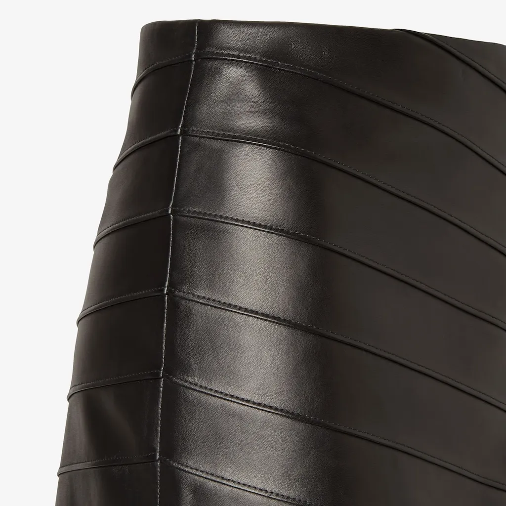 Black Chevron Nappa Leather Skirt