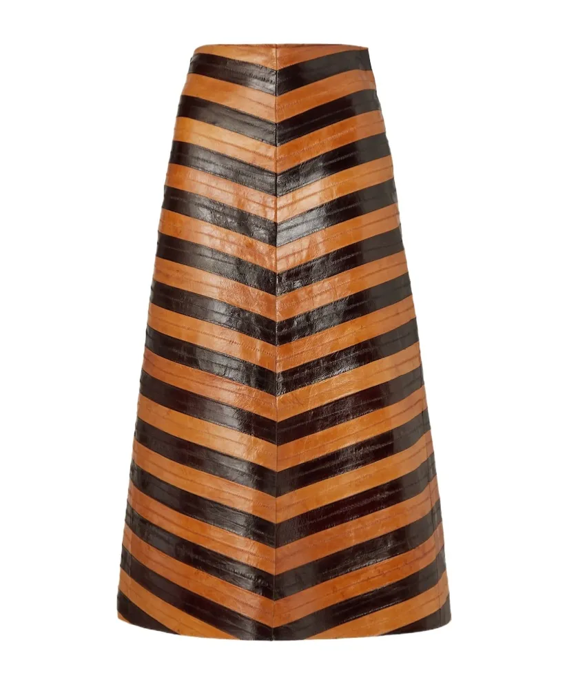 Two-Tone Chevron Leather Skirt