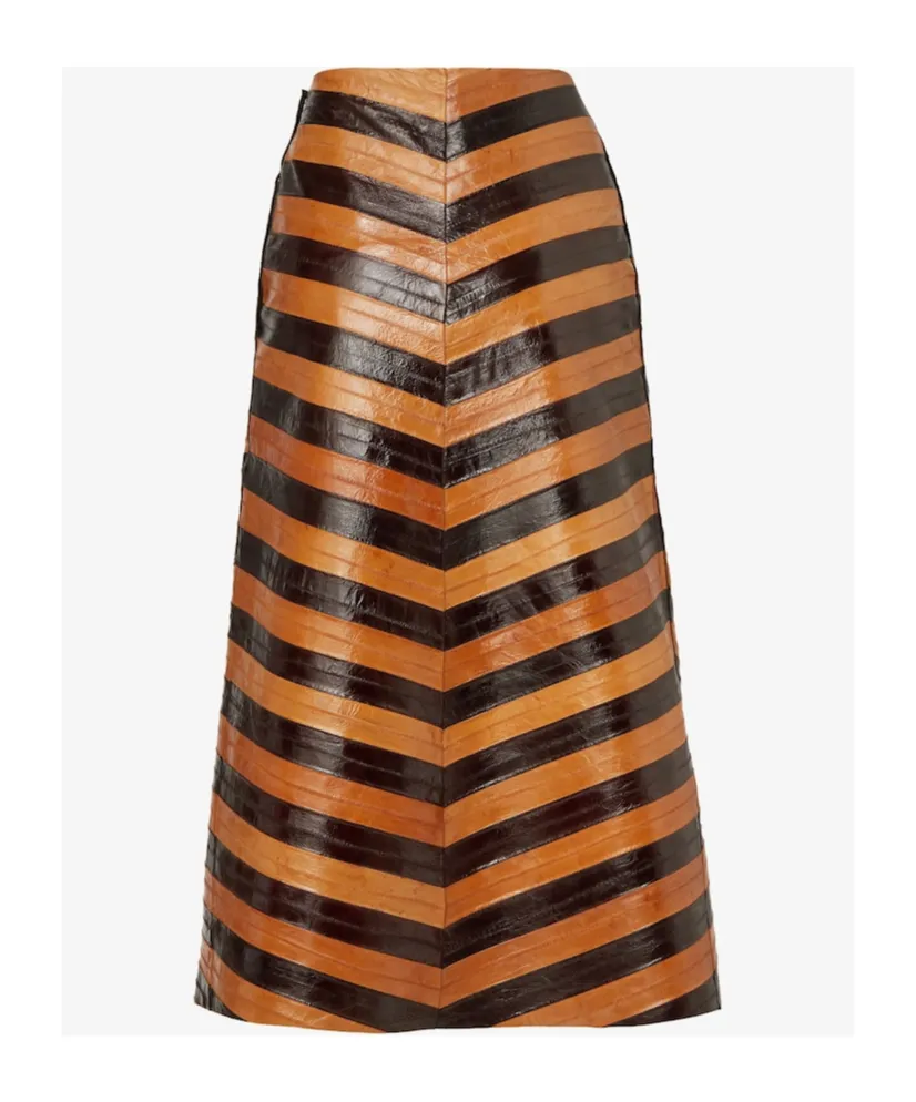 Two-Tone Chevron Leather Skirt