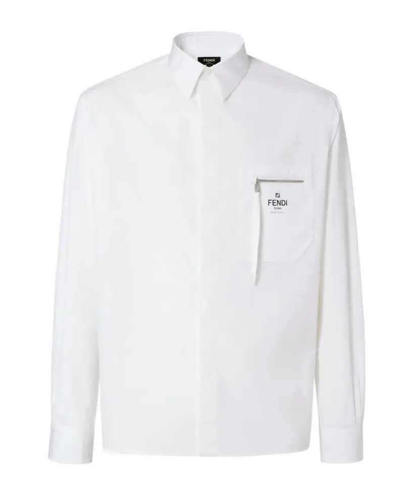 Zip-Pocket Logo Printed Shirt