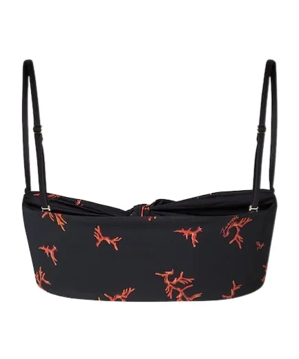 Black Lycra® Bikini Top With Coral Print