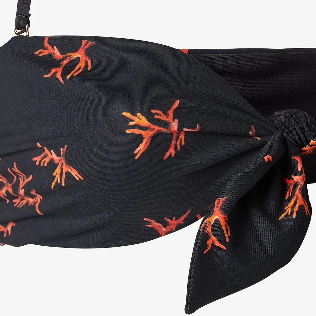 Black Lycra® Bikini Top With Coral Print