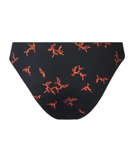 Black Lycra® Bikini Bottom With Coral Print