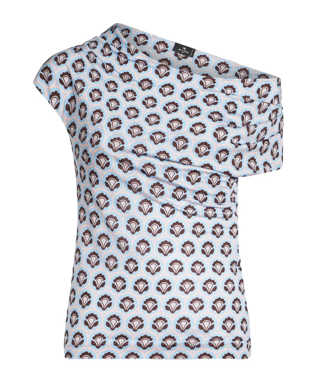Pattern-Printed Off-Shoulder Asymmetric Top
