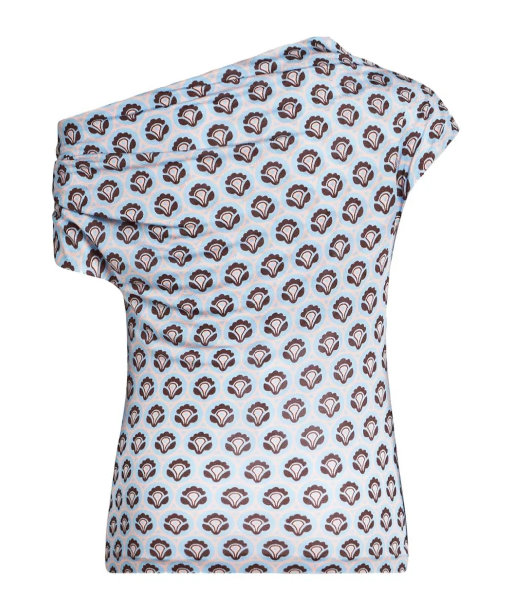 Pattern-Printed Off-Shoulder Asymmetric Top
