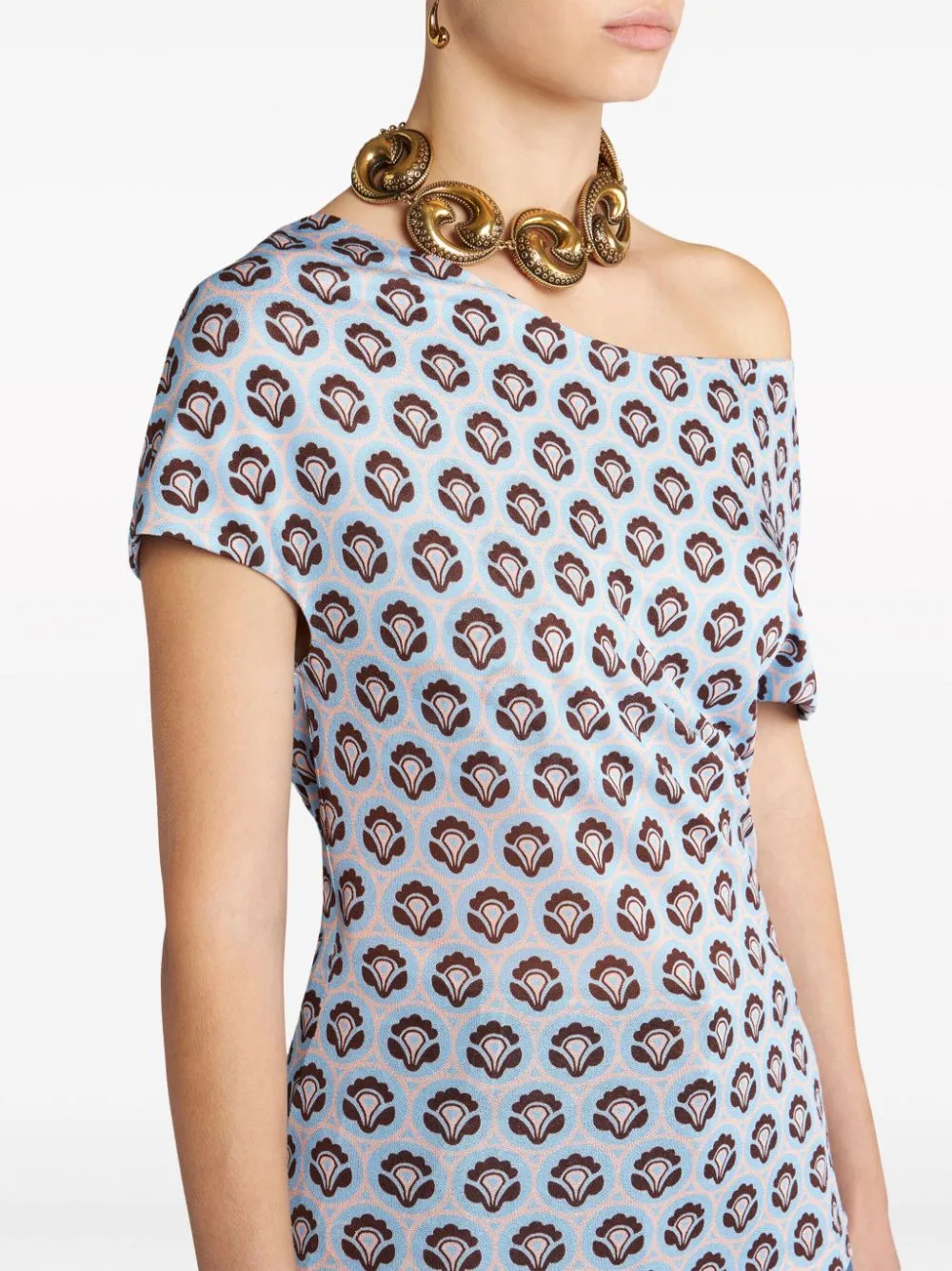 Pattern-Printed Off-Shoulder Asymmetric Top