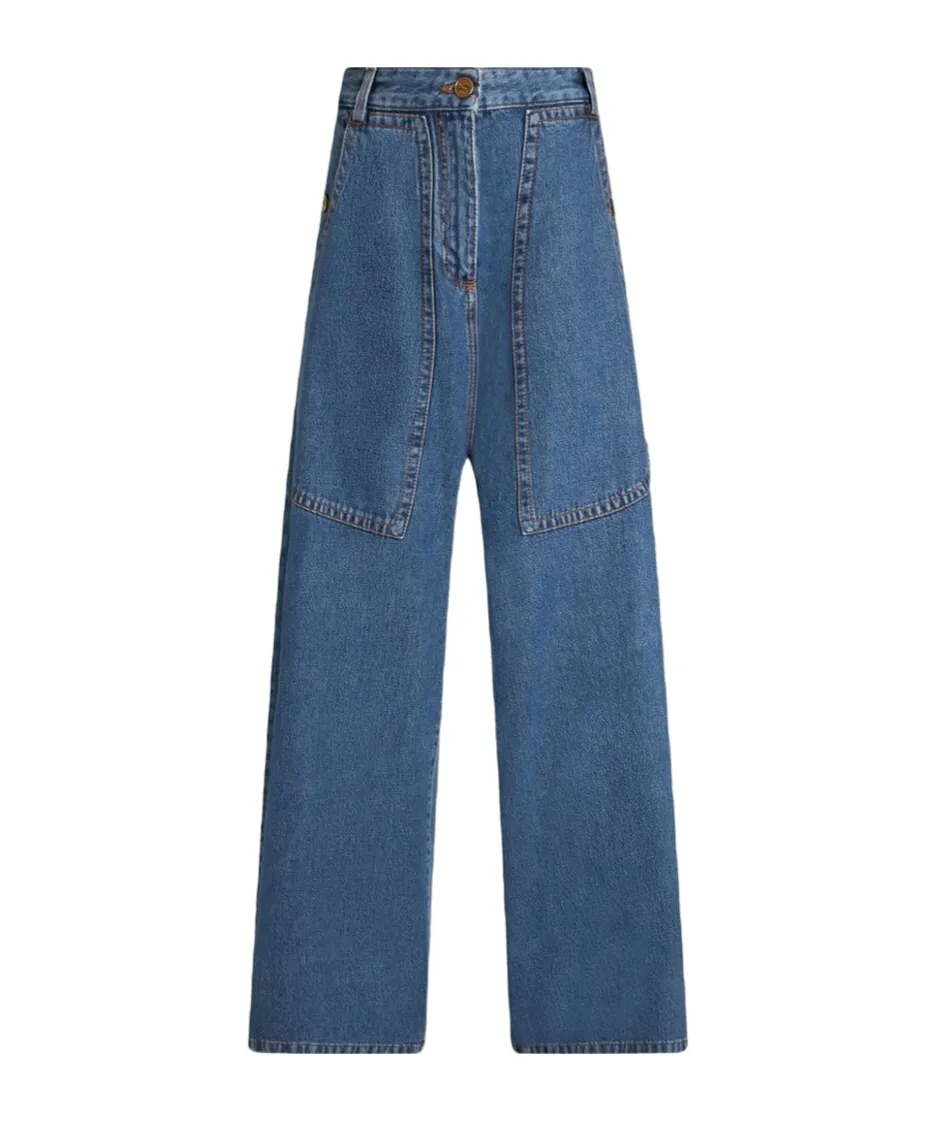 Pegaso-Embroidered High-Waist Wide-Leg Jeans