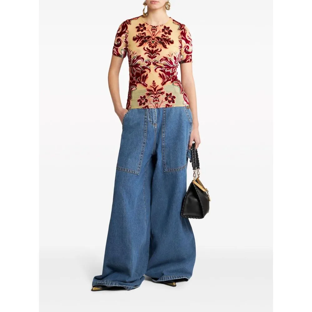 Pegaso-Embroidered High-Waist Wide-Leg Jeans
