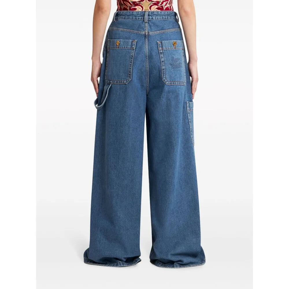 Pegaso-Embroidered High-Waist Wide-Leg Jeans